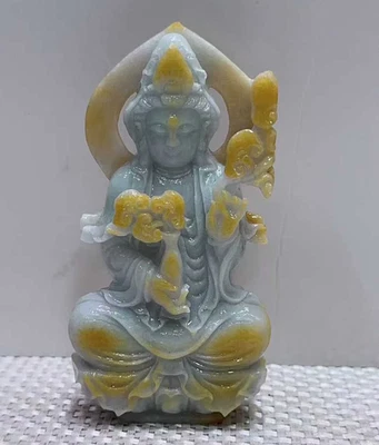 Esmeralda de jadeíta amarilla natural china de 4,7"" Jade Ruyi Guanyin Kwan-yin Diosa St Foto 1 de 4