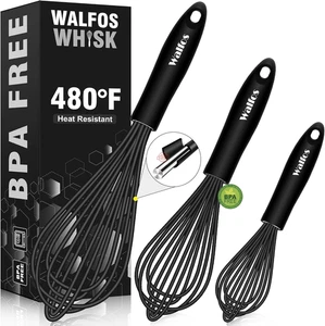 Silicone Whisk, Stainless Steel Wire Whisk Set of 3 Heat Resistant 480°F Kitchen - Picture 1 of 13