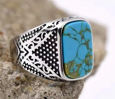 316L EDELSTAHL  *** Türkis (Howlith) Ring Siegelring  Größenauswahl - Bild 1 von 4