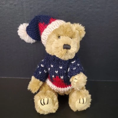 Hugfun Teddy Bear 6" Sitting Christmas Plush W/ Sweater Knit Hat Stuffed 1998 - Image 1 of 4