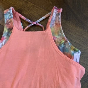 Athleta Girl Layered Bralette Tank-Floral Sports Bra Orange/Pink Tank Size L/12 - Picture 1 of 7