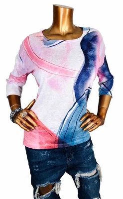 Blusa FDJ French Dressing Jeans S Top Nueva con Etiquetas Elastizada Estampados Abstractos Camisa 3/4 Sl M Foto 1 de 4