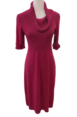 Vestido Suéter Evan Picone Magenta Capucha Cuello Mezcla Angora Tejido Acanalado Para Mujer’s M Foto 1 de 4