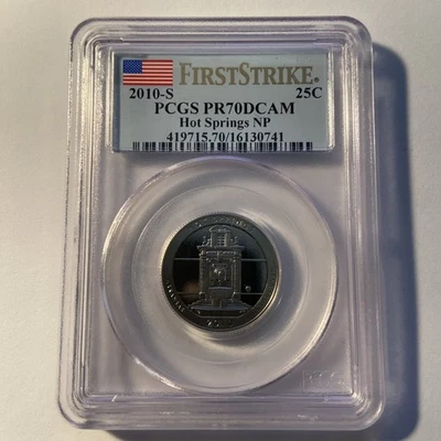 2010-S FIRST STRIKE CLAD  PCGS PR70 DCAM 25c HOT SPRINGS NP - Image 1 of 2