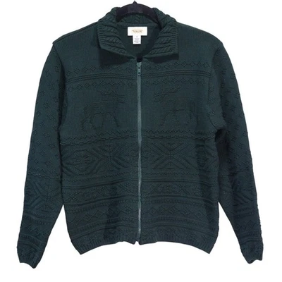 Suéter De Colección Años 90 Grueso Tejido Cremallera Completa Talla Pequeño Ciervo Navidad Cabaña Foto 1 de 4