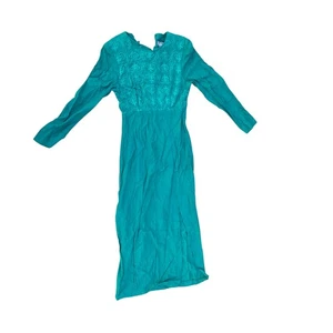 Maxi Vestido Vintage Años 80 Carol Anderson Verde Azulado Bordado Manga Larga Talla 8 EE. UU. - Imagen 1 de 6