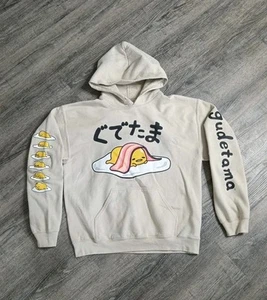 Gudetama Sanrio Sweatshirt Hoodie Men's Medium Long Sleeve Lazy Egg Graphic Tan - Picture 1 of 9