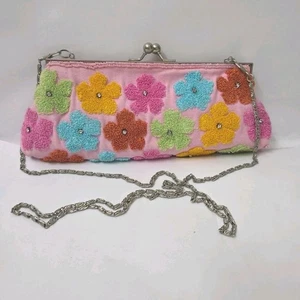 Blumen Perlen Barbie rosa silber Akzente Handtasche Clutch nie benutzt tolles Geschenk  - Bild 1 von 9