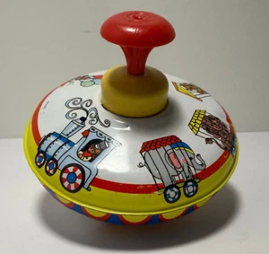 Vintage Ohio Art Metal Spinning Top Circus Train Tin Toy - Picture 1 of 7