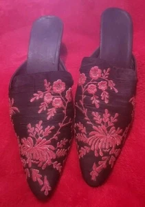 Zapatos Mules SAACHI Seda Bordados Talla 10 - Imagen 1 de 6
