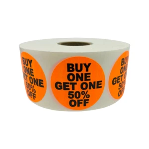 Buy One Get One 50% Off Stickers Orange 1.5-inch Sale BOGO Adhesive 1000 Labels - Picture 1 of 3