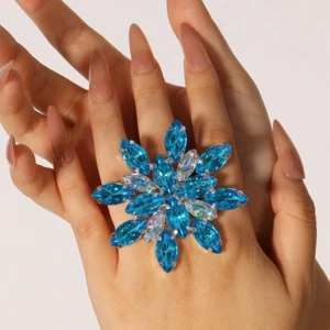 Mujeres Anillos Estrás Azul Floral Metal Moda Nupcial Dedo Cuerpo Cadena 2931 - Imagen 1 de 5