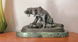 Antique BRONZE Sculpture "Bitch with Pups" by PIERRE JULES MENE Marble Base - Picture 1 of 18