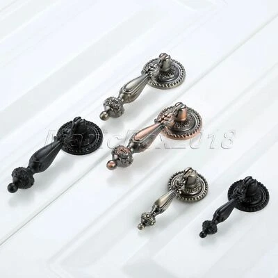 2pcs Antique Drop Pull Handle Cupboard Drawer Cabinet Knobs Furniture Hardware - Image 1 of 4