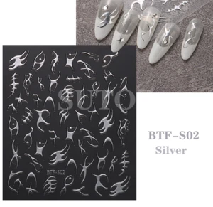 3D French Line Fire Flame Nail Stickers Silver Gold Decal DIY Decoration NH18 - Picture 1 of 10