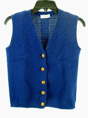 De Colección Chaleco Niños Geométrico Azul Abotonado Suéter Chaleco Acrílico Tejido Med  Foto 1 de 4