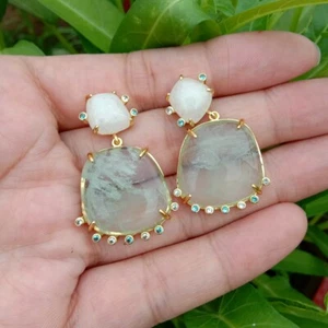 Pendientes colgantes de jade blanco de amatista verde natural de 20x22 mm - Imagen 1 de 6