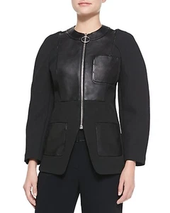 $1,950 Alexander Wang Solid Black Leather Blazer Jacket- Size 4 - Picture 1 of 8