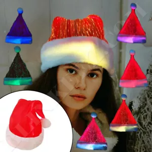 NUOVO LED che cambia colore fibra ottica LED luminoso cappello di Babbo Natale ricaricabile cappello festa - Foto 1 di 12