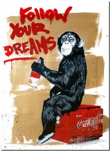 BANKSY STREET ART CANVAS PRINT Follow your dreams monkey 24"X 18" poster - Picture 1 of 1