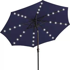 JEAREY 9FT Solar Lighted Patio Umbrella Navy Blue Tilt for Pool Outdoor Use - Picture 1 of 8