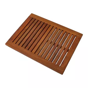 Nordic Style Oiled Teak Wood Shower/Bath Outdoor Mat 23.6″ x 17.7” w/ Frame - Picture 1 of 3