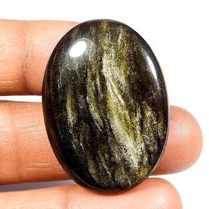 Cabujón de piedras preciosas de obsidiana brillo dorado natural 36x26 mm forma ovalada GO-63 - Imagen 1 de 6