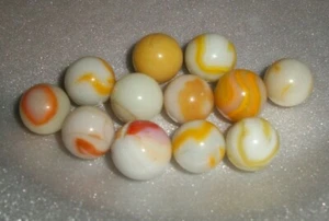 ESTATE Find lot of 12 vintage Marbles Yellow Orange White Clear Swirl Glass  - Picture 1 of 9