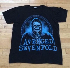 Avenged Sevenfold Grim Reaper Skeletor Blue Graphic Black T-Shirt Size L - Picture 1 of 4