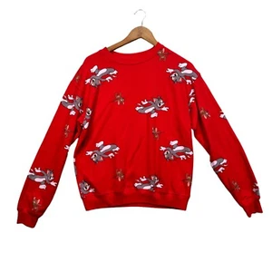 Tom und Jerry All Over rot 80er 90er Cartoon Pullover Winter Sweatshirt S - Bild 1 von 4