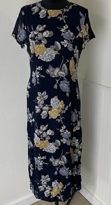 Laura Ashley Vintage Dress Short Sleeve Lined Blue Floral Midi Sz 8 - Image 1 of 4