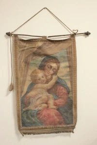Splendido stendardo decorativo in lega metallica e tessuto / Madonna con Gesù - Imagen 1 de 9