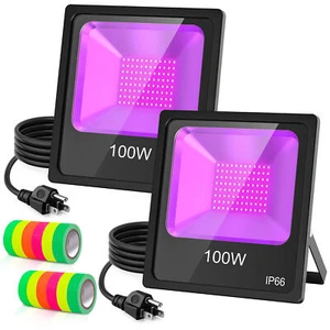 (2 PCS) LED Black Lights 100W Outdoor Purple Flood Light with 10ft Cable US Plug - Picture 1 of 10