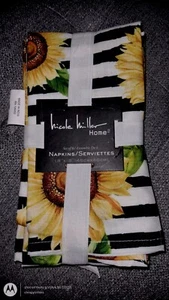 Nicole Miller NAPKINS SUNFLOWER BLACK STRIPED Polyester fabric 18" NEW Set 6 - Picture 1 of 3