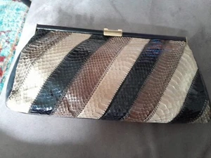Vintage Jane Shilton Black Genuine Leather And Beige Snakeskin Clutch Bag - Picture 1 of 7