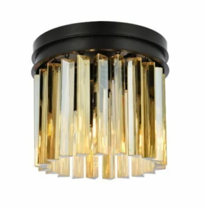 Flush Mount 3 Light Fixture Bedroom Bathroom Golden Teak Crystal Chandelier 12in - Picture 1 of 8