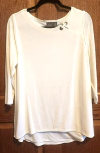 Chico's Travelers White 3/4 Sleeve SIZE 2 (12-14) TUNIC TOP - Picture 1 of 8