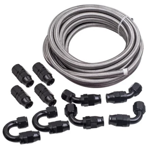 10AN AN-10 20FT Stainless Steel Nylon Braided Fuel Line & Hose End Fitting Kit - Picture 1 of 8