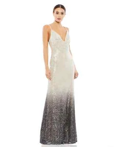NWT Ieena for Mac Duggal 70142 Plunge Neck Ombre Sequined Evening Gown Size 4 - Picture 1 of 4