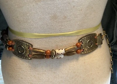 "Cinturón Boho Hippie Cuentas Indias Envejecido Multicolor Boho 33"" Largo-S" Foto 1 de 4