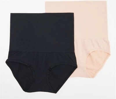 Breezies 2Pc Seamless High-Waisted Shaping Brief Black Beige M NWOT (416) Foto 1 de 2