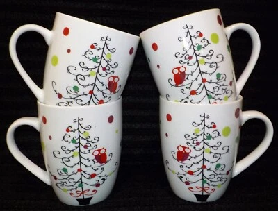 4 RACHAEL RAY Hoot & Decorated Christmas Tree Coffee / Tea MUG 11 oz (EUC**L@@K) - Image 1 of 4