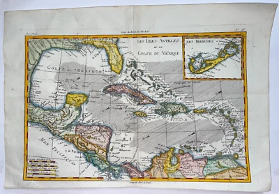 MAPA ANTIGUO DEL GOLFO DE MÉXICO INDIAS OCCIDENTALES 1780 RIGOBERT BONNE SIGLO XVIII Foto 1 de 4