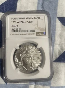 2008 W PLATINUM $100 AMERICAN EAGLE P BURNISHED DIE 1oz NGC MINT STATE 70 & OGP - Picture 1 of 5