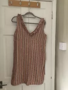 Next Linen Stripe V Neck Dress Size 12 - Picture 1 of 4