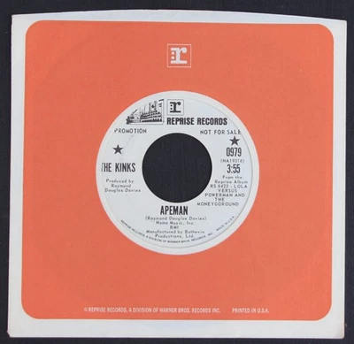 Kinks- Apeman/ Rats- Reprise 0979- White Label Promo w/Company Sleeve - Image 1 of 3