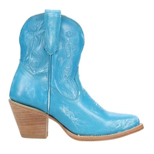 Ferrini Pixie Embroidered Pointed Toe Pull On Cowboy Booties Womens Blue Casual - Picture 1 of 5