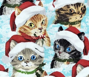 Weihnachten XMAS Katzen Kätzchen Nikolausmütze Baumwolle Quilten Stoff JoAnn 1 1/3 Yards - Bild 1 von 6