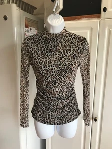 Nueva Camisa Adrianna Papell Talla Pequeña Estampado Leopardo Brazos Transparentes Lados Reunidos - Imagen 1 de 10
