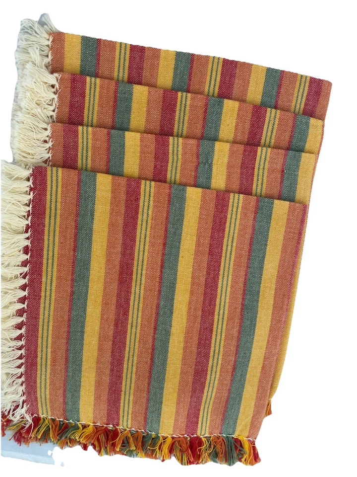 Juego de 4 servilletas de mesa de algodón con flecos multicolores a rayas Foto 1 de 4